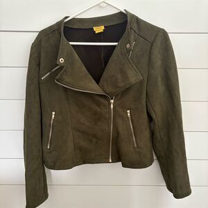 Women's Green‎ Faux Suede Moto Jacket Size L